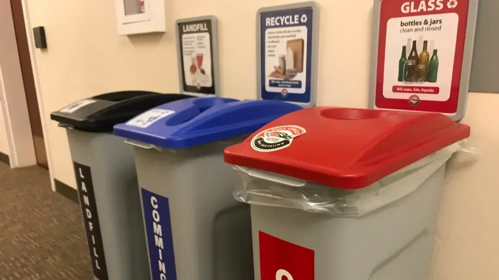 Eco-friendly facility plan with recycling containers for facility managers